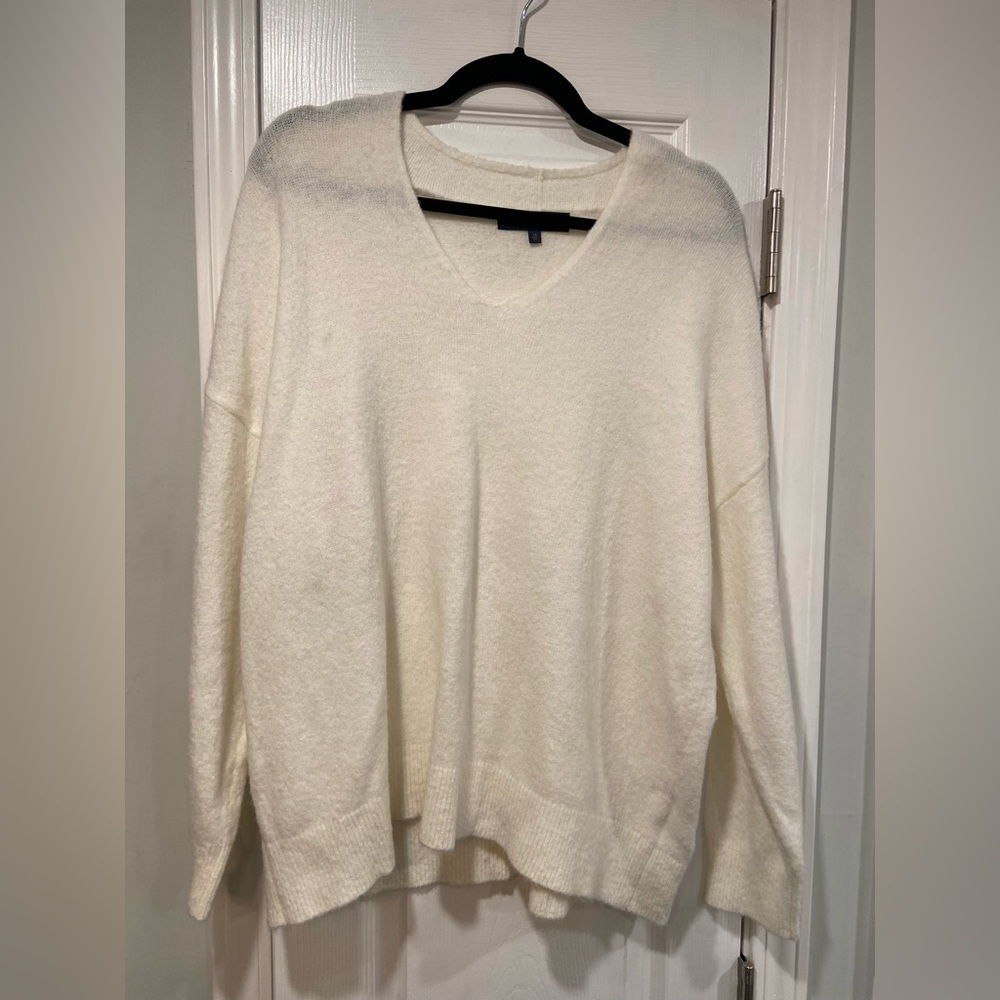 NWOT Rachel Roy Cream Fuzzy V Neck Long Sleeve Pullover Sweater Size 1X